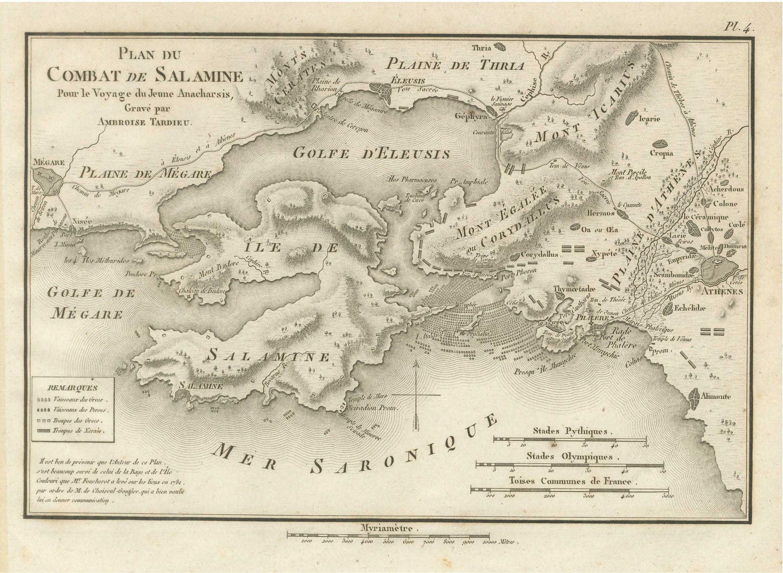 Original Antique Battle Map of Salamis, Ambroise Tardieu, 1821