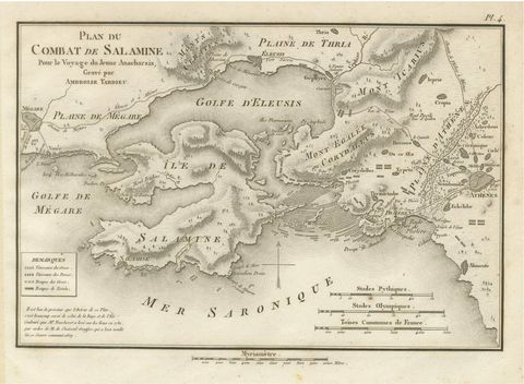 Original Antique Battle Map of Salamis, Ambroise Tardieu, 1821