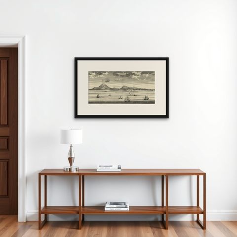 Beautiful Old View of Spice Island Banda Neira with Fort Nassau, Indonesia, 1726, shown framed on a wall