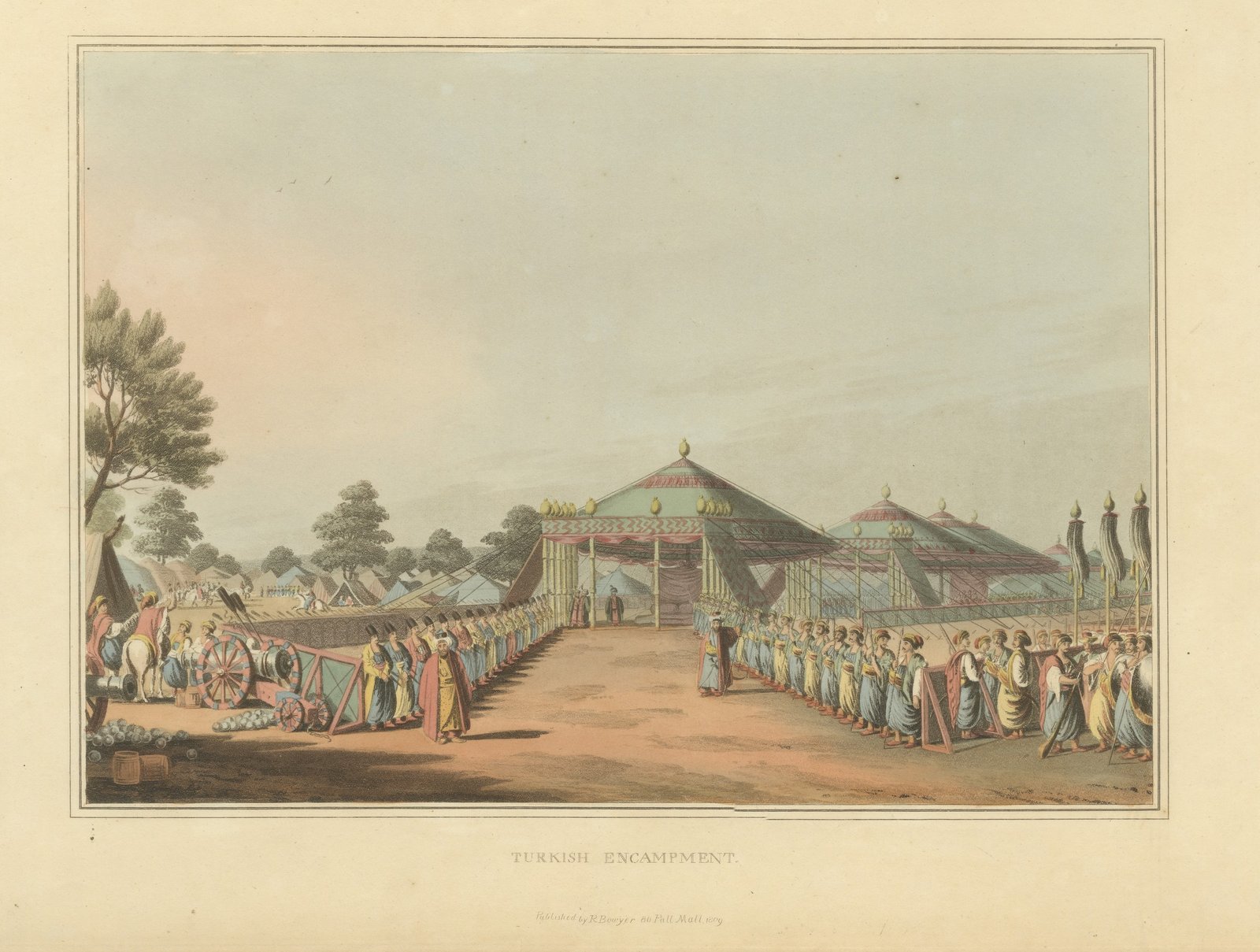 Turkish Encampment with Ceremonial Pavilions, Antique Aquatint, 1809