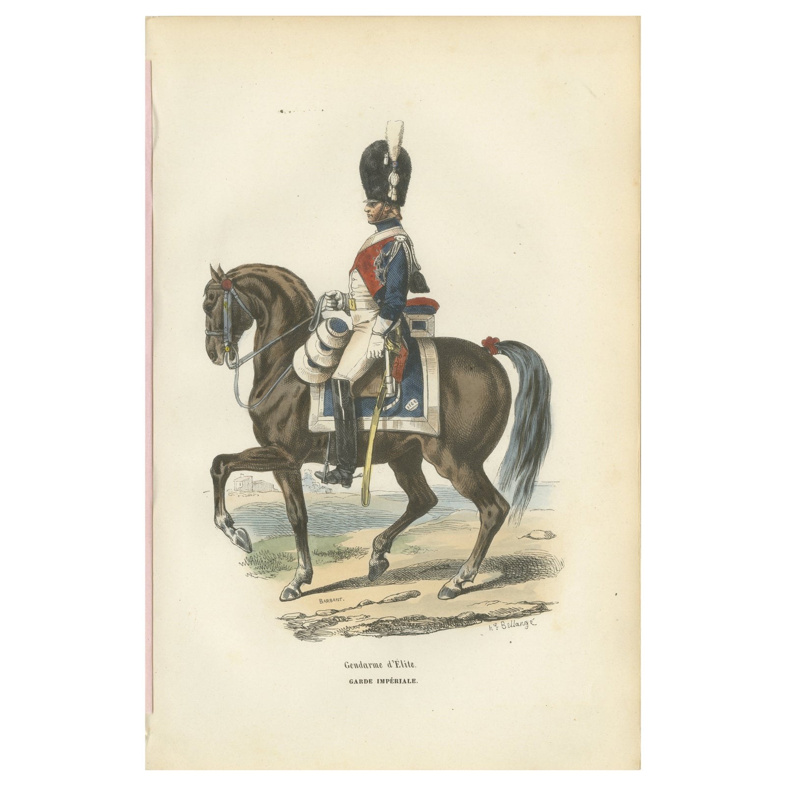 Napoleonic Gendarme d’Élite, Imperial Guard Cavalry, Hand-Coloured Print, 1843