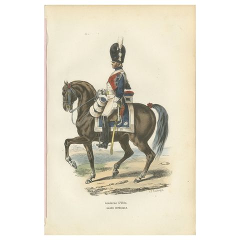 Napoleonic Gendarme d’Élite, Imperial Guard Cavalry, Hand-Coloured Print, 1843
