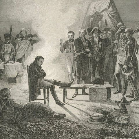 Napoleon at the Bivouac of Wagram, French Empire History Engraving, ca.1840, close-up 3