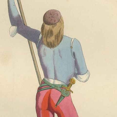 Antique Print of an Infantry Soldier, Italy, 15th Century, by Bonnard, 1860, close-up 2