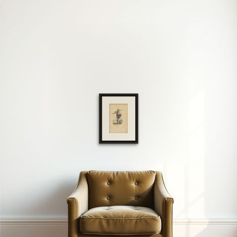 Original Handcolored Antique Print of an Afghan Soldier in Afghanistan, 1843, shown framed on a wall