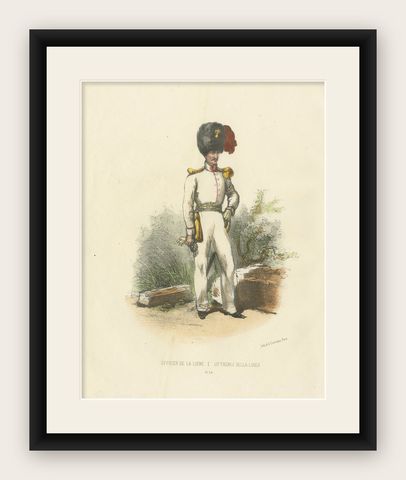 Officer of the Line: Old Print of a Military Official in the Papal Court , 1862, shown framed