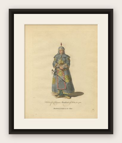 Chinese Mandarin Officer of War, Antique Print, Jefferys 1749, shown framed