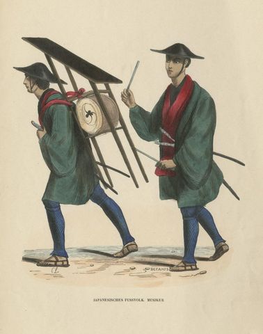 Original Antique Print of Japanese Infantry Musicians, ca.1845, close-up 1