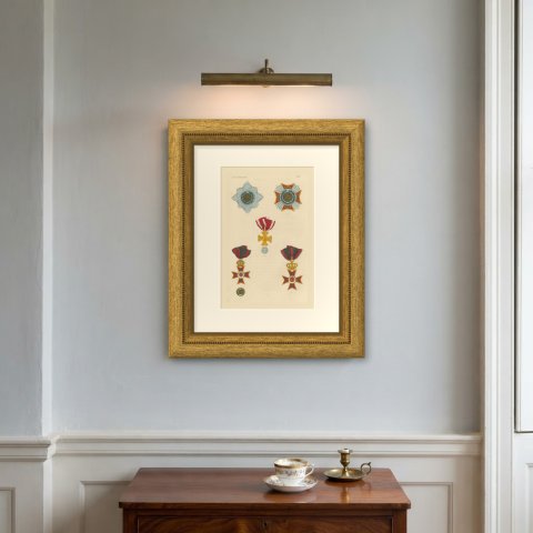 Grand Duchy of Hesse, Order of Louis Insignia, Plate XLIII, Wood Engraving, 1844, shown framed on a wall