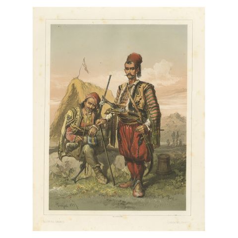 Antique Chromolithographed Print of Croatian Guards, ca.1860