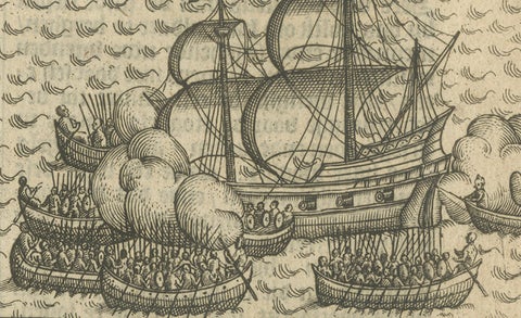 Naval Battle between Dutch and Javanese Fleets near Bantam, Pontanus 1611, close-up 4