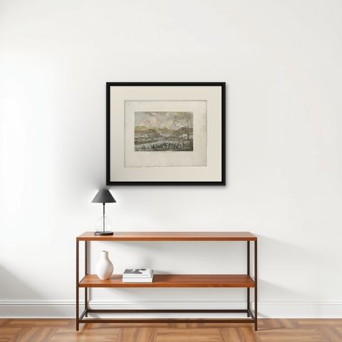Battle of the Tagliamento 1797, Napoleonic Wars River Crossing Scene, 1808, shown framed on a wall