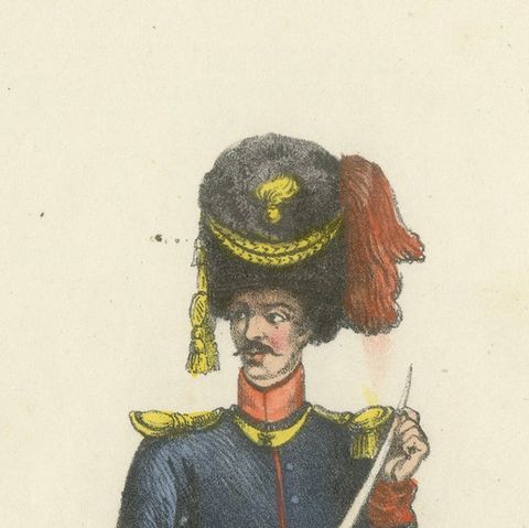 Civic Pride in Uniform: Handcolored Print of a Garde Civique Officer, 1862, close-up 1