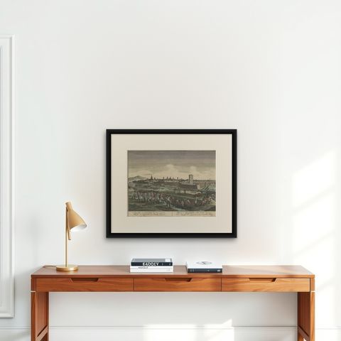 Optical View Depicting the Siege of Barcelona, Spain, ca.1765, shown framed on a wall