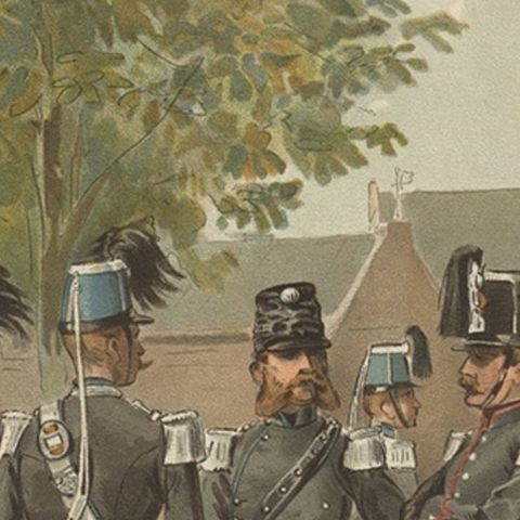 Antique Print of a Regiment of Dutch Dragonders, 1849-1867, 1900, close-up 1