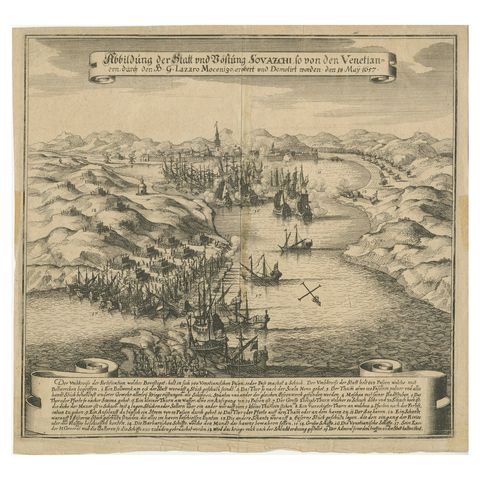 Antique Battle Scene of the Attack on Split on the Adriatic Coast, ca.1660