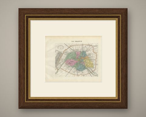 Antique Plan of Paris and its Fortified Enceinte, Vuillemin, circa 1860, shown framed