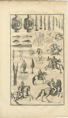 Roman Swords, Spearheads and Cavalry from Trajan's Column, Montfaucon, 1722, view 2