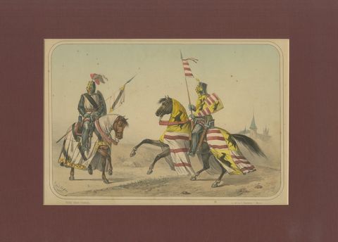 Spanish Cavalry Lithograph by José Villegas: Medieval Knights, 1861