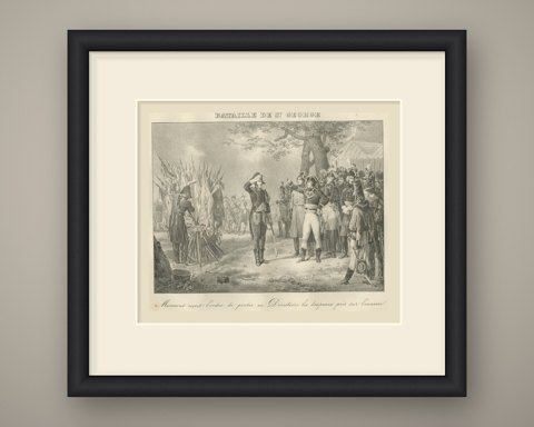 Battle of Saint George, Marmont and the Colors, Antique Madou Lithograph, 1827, shown framed