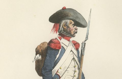 French Line Infantry Soldier 1795, Napoleonic Uniform Print, Vernet, 1843, close-up 2