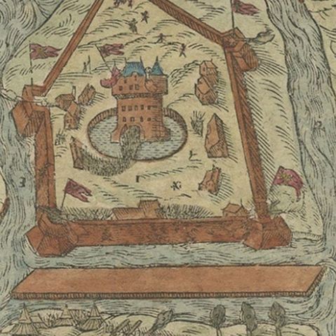 Print of the Fortress Julaof Tokay, Hungary, Surrounded by Turkish Troops, c1580, close-up 3