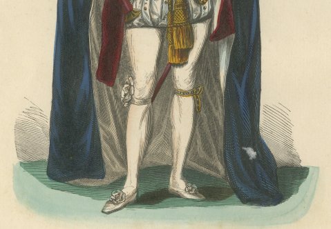 Knight of the Garter, King Leopold I, Hand Colored Wood Engraving, 1844, close-up 2