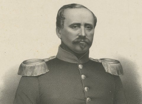 Portrait of an Officer in Uniform, Lithograph by Hornemann, 1850, close-up 1
