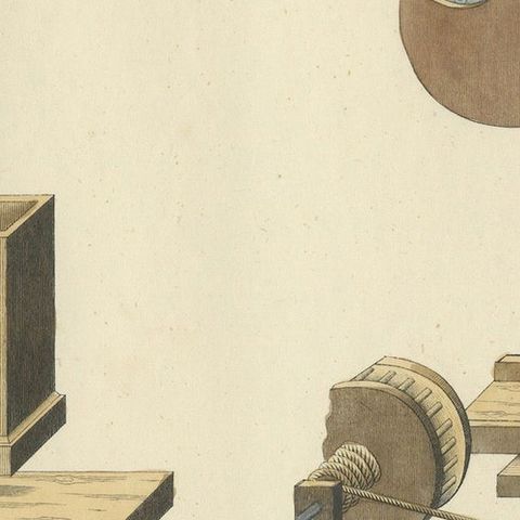 19th-Century Hand-Coloured Lithograph of Medieval Catapults and Siege Engines, close-up 4