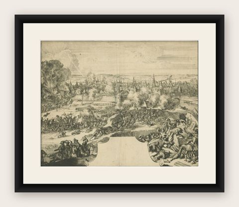 Rare Print of the Siege of Doornik Between the English and French Armies, c.1680, shown framed