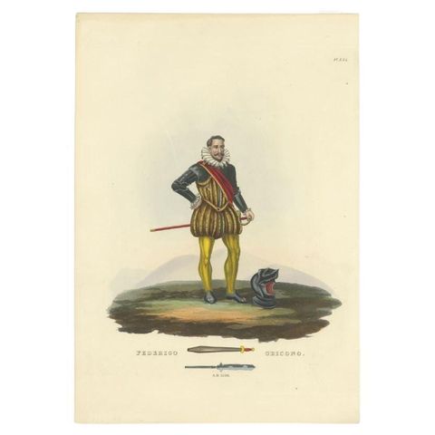Antique Print of Federigo Oricono, Tournament Baton and Voulge-Blade, 1842, view 2