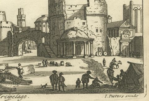 Port Scene at Ladimiti in the Aegean Archipelago with Fortifications, ca. 1680, close-up 2