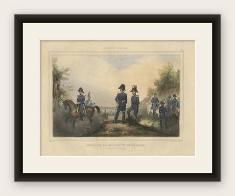 Decorative Antique Print of Fully Uniformed Generals of the Belgium Army, 1833, shown framed
