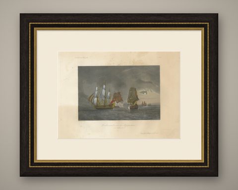French-British Naval Battle of Negapatam, India, c.1840, shown framed