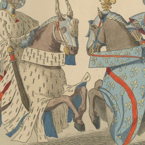 Medieval Knights in Combat, Elegant Hand-Colored Antique Print, France 1845, close-up 3