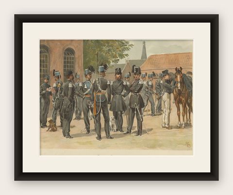 Antique Print of a Regiment of Dutch Dragonders, 1849-1867, 1900, shown framed