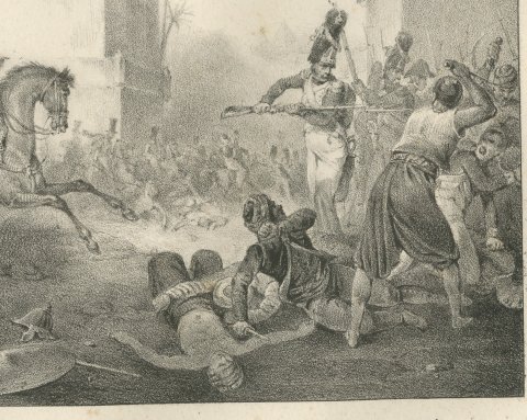 Revolt of Cairo, Bonaparte Ends the Uprising, Antique Madou Lithograph, 1827, close-up 3