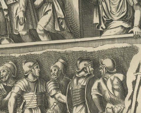 Roman Siege Relief with a Ram, Siege Towers and Engines, Montfaucon, 1722, close-up 1