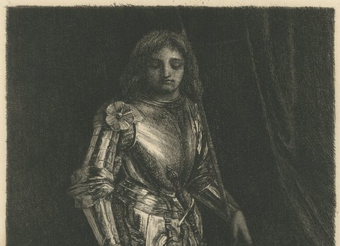 A Man in Armor after an Imitator of Giorgione, Etching by Paul Rajon, 1875, close-up 1