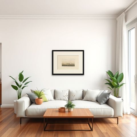 Antique Print of the Battle of Craonne, circa 1860, shown framed in a room