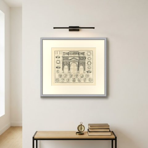 Roman Military Crowns and an Arch of Three Openings, Montfaucon, 1722, shown framed on a wall