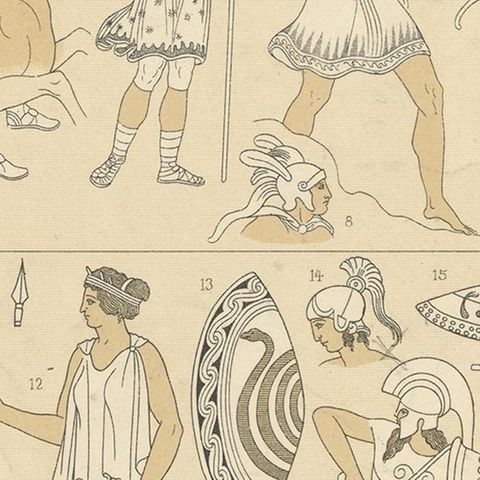 Pl. 13 Antique Print of Greece Military Scenes by Racinet, 'circa 1880', close-up 2