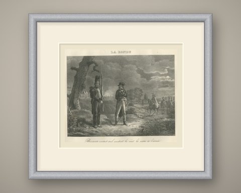 The Night Round, Napoleon Visits the Sentries, Antique Madou Lithograph, 1827, shown framed
