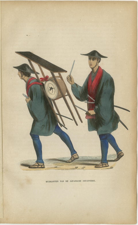 Japanese Military Costume Prints, Samurai General & Infantry Musicians, 1852, view 3