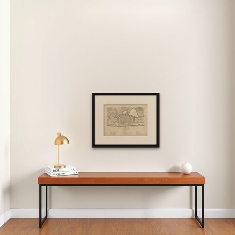 Plan of Pondicherry Fortifications and Attacks, France, c.1750, shown framed on a wall