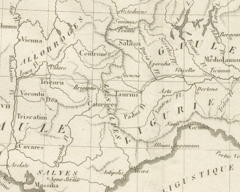 Hannibal's Expedition into Italy with His Marches Traced, d'Anville, 1818, close-up 2