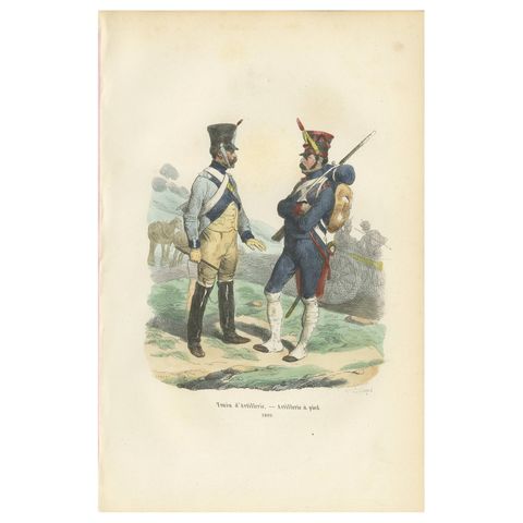 Train of Artillery and Foot Artillery, Napoleonic Military Print, Published 1843