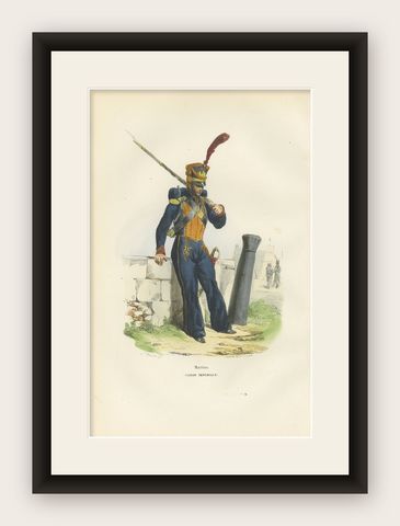 Napoleonic Marines, Garde Impériale, French Military Uniform Print, 1843, shown framed