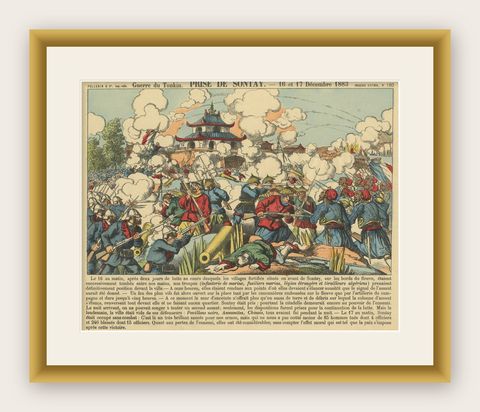 Prise de Sontay, an Épinal Print of a French Tonkin War Battle, 1883, shown framed