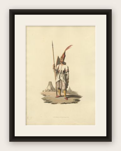 Antique Print of Officer of Spahis, Hand-Colored Aquatint, 1818, shown framed